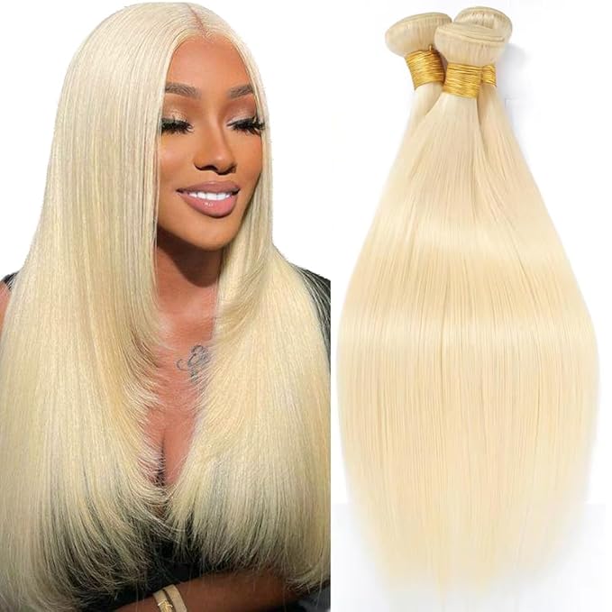 613 Bundle Blonde Straight Human Hair 3 Bundles 20 22 24 Inch 613 Straight Bundles Brazilian Unprocessed Virgin Hair Extensions