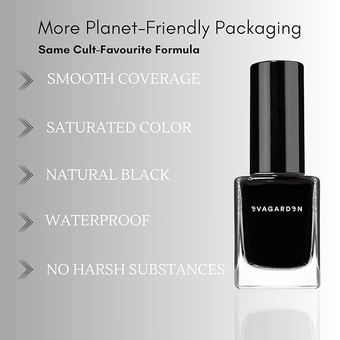 EVAGARDEN Sea Water Resistant Nail Polish - Saturated Color with Thin Film Coating - Attractive, Durable and Smooth Coverage - Clean Formula, No Harsh Substances - 602 Black - 0.34 oz