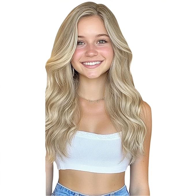 Full Shine Butterfly Weft Hair Extensions Double Side Genius Weft And Pu Hole Weft Extensions For Women Color Platinum Blonde Mix Dark Blonde Extensions Soft Remy Hair 20 Inch 100G