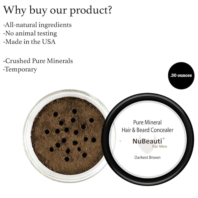 Men’s Beard, Mustache & Hair Root Touch Up Powder – Bald Spot Cover Powder – No Fragrance, Talc or Parabens – Hair Cover Hairline Powder by NuBeauti (Darkest Brown, Without Brush)