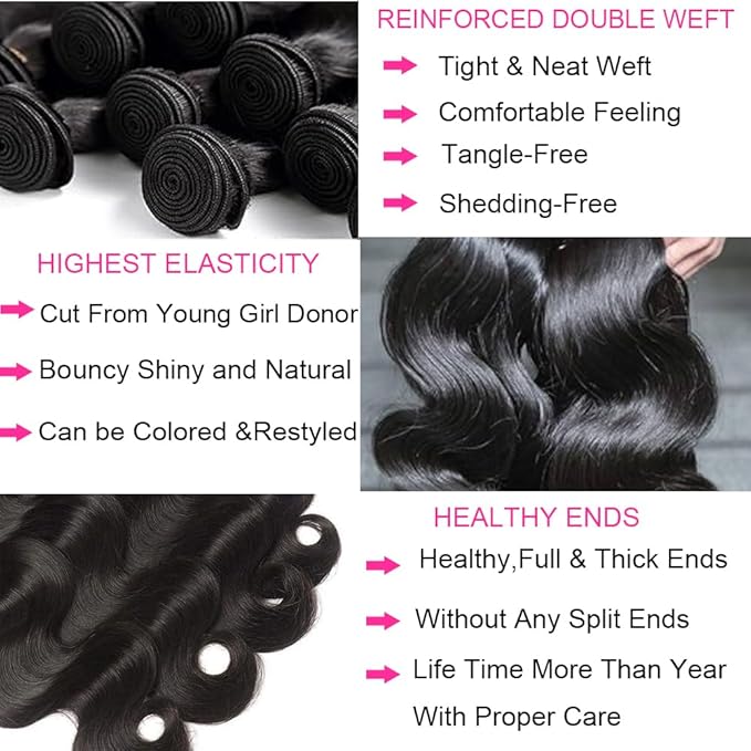 16A Human Hair Bundles 20 22 24 26 Inch Body Wave 400g Unprocessed Brazilian Virgin Hair 4 Bundles Deals Human Hair Extensions Quick Weave Human Hair Natural Black Color