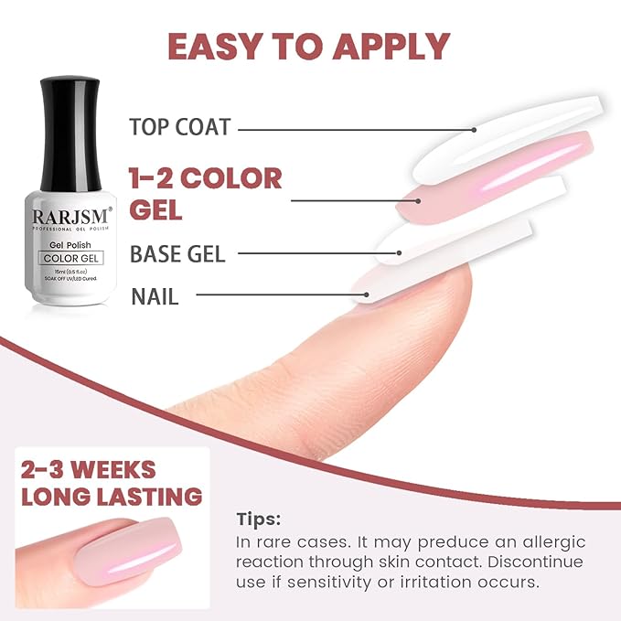 RARJSM Nude Pink Gel Nail Polish with Purple Pearl Glitter Clear Sheer Nude Shimmer Gel Polish 15ml UV LED Soak Off Transparent Soft Pink Color Home Salon French Manicure Varnish Curing Requires