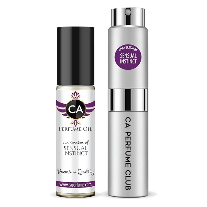 CA Perfume Duo Impression of Sensual Instinct For Women And Men Perfume Layering Set Long Lasting Travel Size EDP + Body Oil Roll-On Bottle 0.27 Fl Oz+0.33 Fl Oz