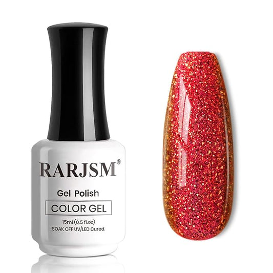 RARJSM Red Chameleon Gel Nail Polish Multichrome Big Flakes Color Changing Glitter Chrome GelPolish Curing Requires Sparkle Shimmer Nail Gel Varnish Soak Off DIY at Home Salon 15ml