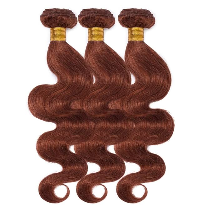 Hairro Sew in Hair Extensions Real Human Hair, 100g/bundle Weave Weft for Women Adding Volume and Length, for DIY Beauty Dating Party, 16 Inch One Bundle Body Wave Dark Auburn