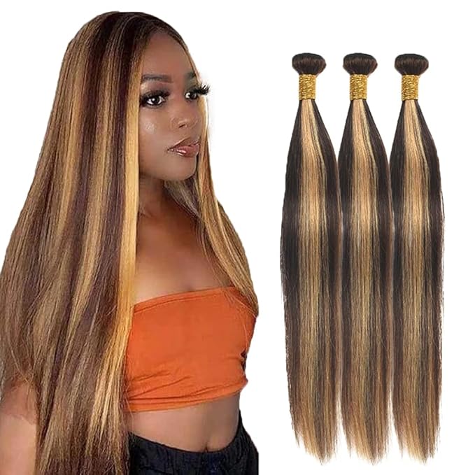 Honey Blonde Straight Bundles P4/27 Straight Bundle 14 16 18 Inch Brazilian Virgin Hair 3 Bundles Color 27 Hair Extensions