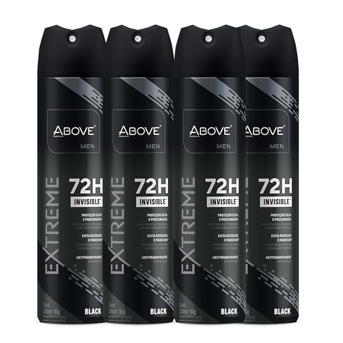 ABOVE Extreme Men Black - 72H Antiperspirant Spray Deodorant for Men 5.07 Fl Oz(4 Pack) | Aluminum-Free | Fresh Mist, No Stain, No Alcohol, Long-Lasting Men's Deodorant Spray | Lavender and Oliban