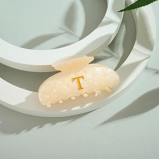 LILIE&WHITE Acrylic Letter Hair Clips For Women Stylish T Monogram Hair Claw Alphabet Hair Clip Fashion Glitter Claw Clip Elegant And Durable Hair Accessory Large Hair Clips T