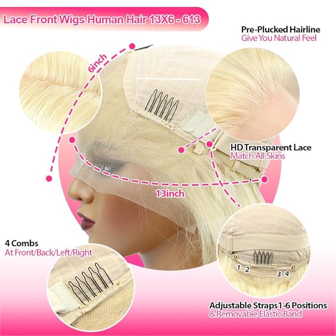 IUPin 613 13x6 Lace Front Wig Human Hair 220% Density Straight Blonde Wig Human Hair 613 HD Lace Frontal Wig Transparent HD Lace Pre Plucked with Baby Hair for Women 22 Inch