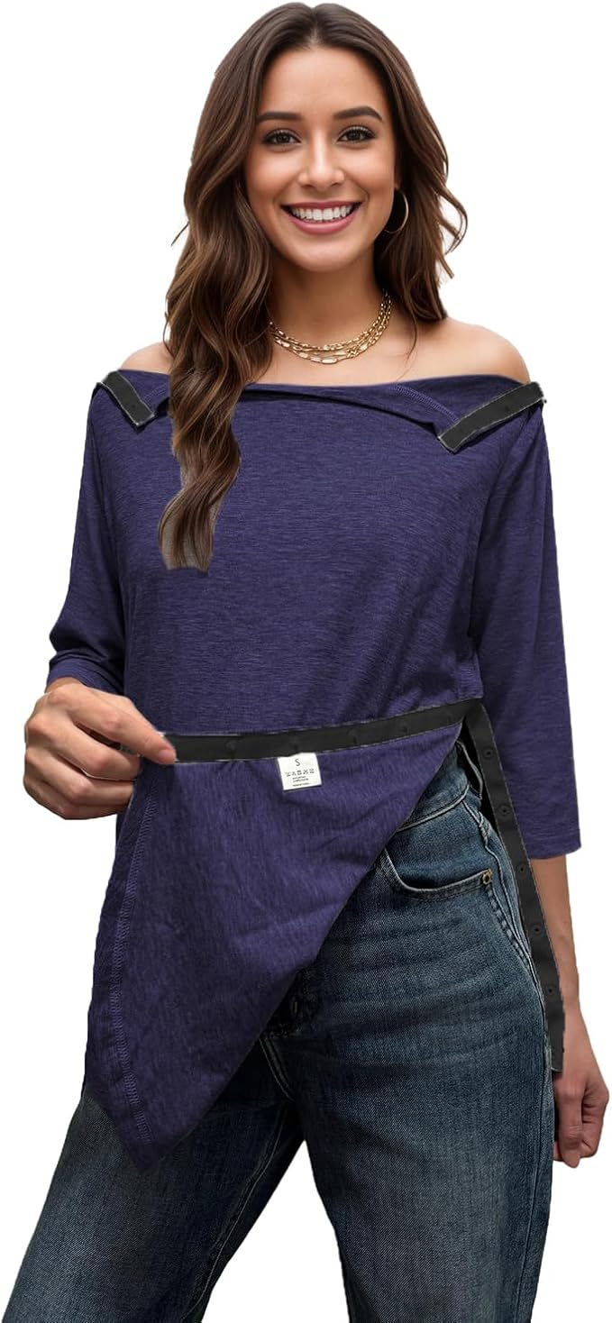 Youdiao Post Shoulder Surgery Shirts for Women Tear Away 3/4 Sleeve Tops After Rotator Cuff Chemo Port Adaptive Clothing