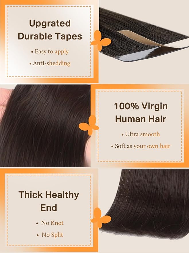 DOORES Hair Extensions Tape in Human Hair, Light Dark Brown 10 Inch 30g 20pcs, Tape in Human Hair Extensions Straight Hair Extensions Remy Natural Hair