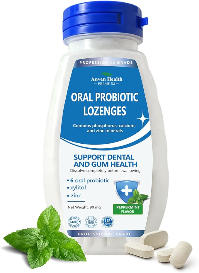 Oral Probiotics Lozenges for Mouth Bad Breath & Gum Repair - 6 Strains with Prebiotic, Zinc & Ca for Dry Mouth Relief, Enamel Shield, Mint Flavor with Xylitol - 90 Lozenges, Sugar-free