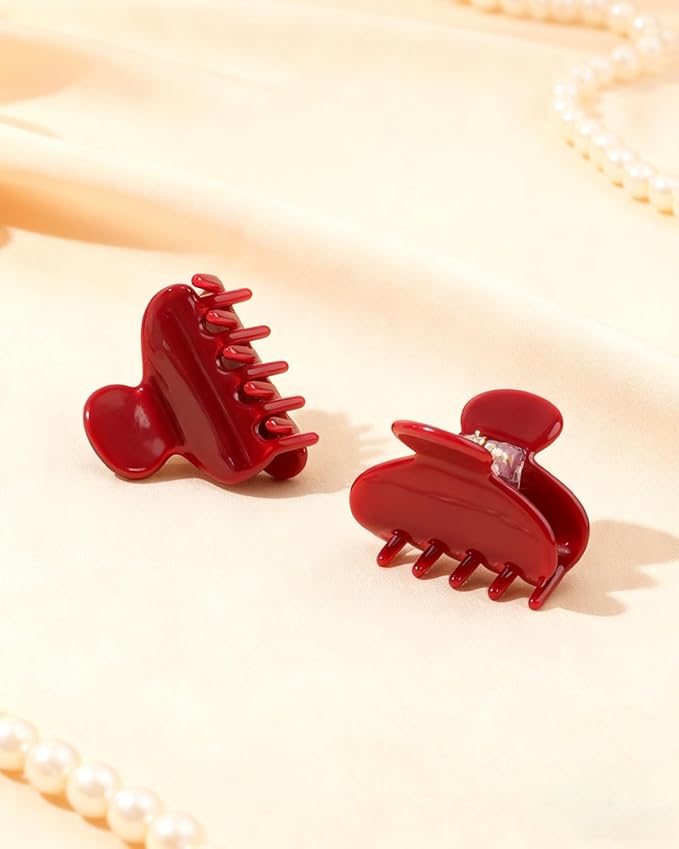 MAORULU 2 Pack Mini Acetate Hair Claw Clips – 1.6 Inch Small Durable Hair Clips for Women & Girls, Strong Hold Mini Jaw Clips for Bangs & Half Up Hairstyles (Cherry Red)