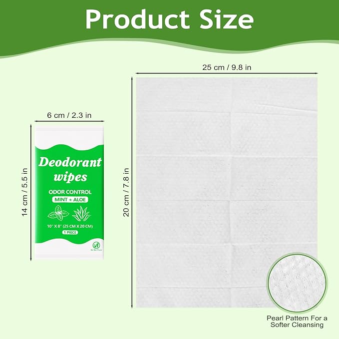 Travel Deodorant Body Shower Wipes Deodorizing Bathing Wipes, Disposable No Rinse Adults Women Men Individually Wrapped Underarm Sweat Antiperspirant Bath Wipe for Travel Camping Gym (Green, 100 Pack)