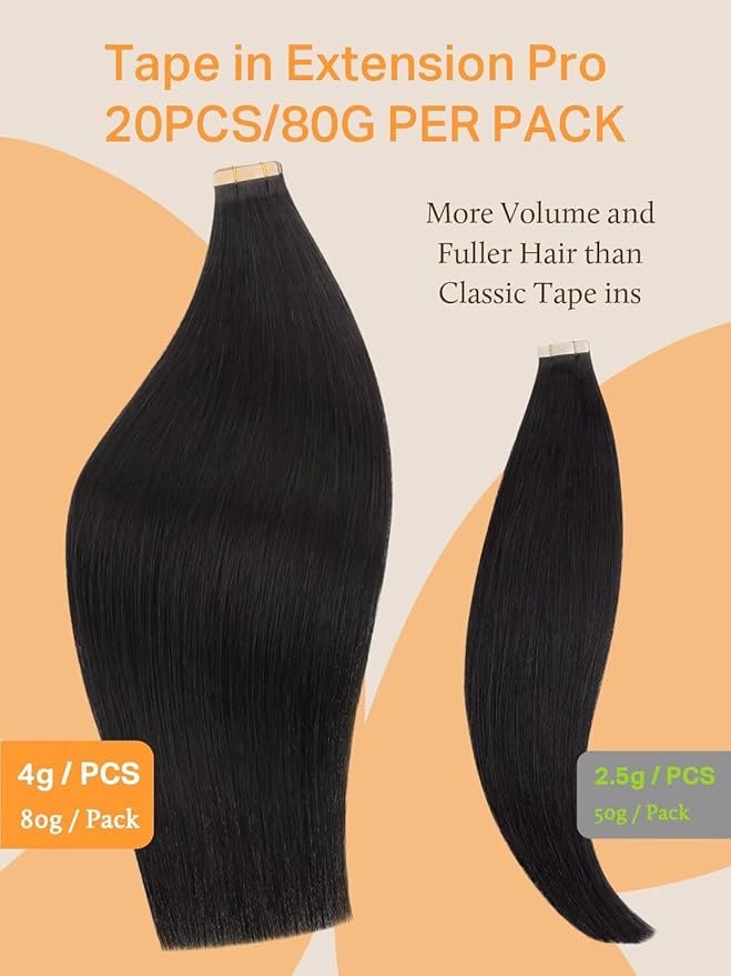 DOORES Tape in Extensions Real Human Hair, 80g 20 Inch 20pcs Remy Natural Black Human Thick Hair Extensions Tape in Real Skin Weft Straight Natural Thick Ends for Women
