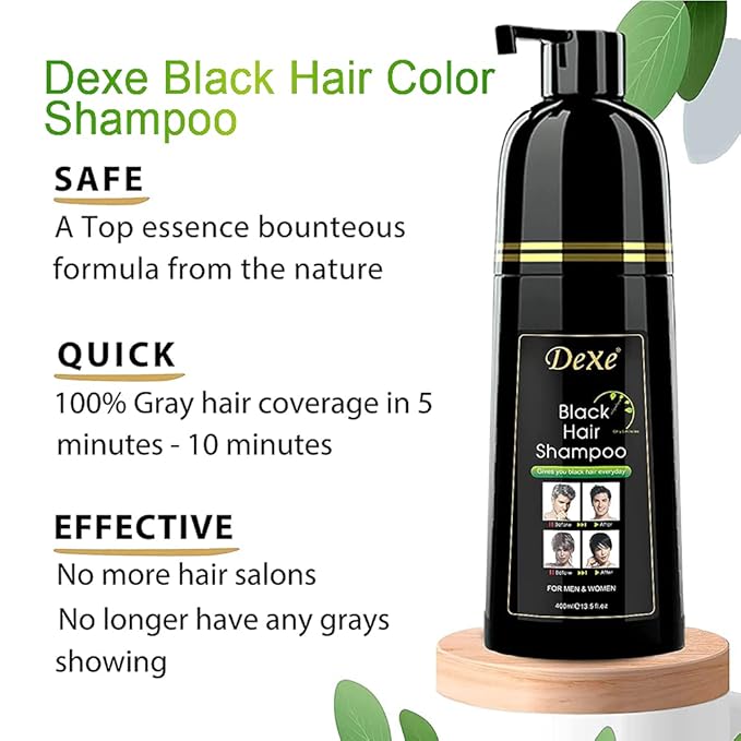 Instant Black Botanical Hair Shampoo - Gentle Ammonia-Free Unisex Formula, 3-in-1 for 100% White Coverage, Lasts 30 Days (Black)