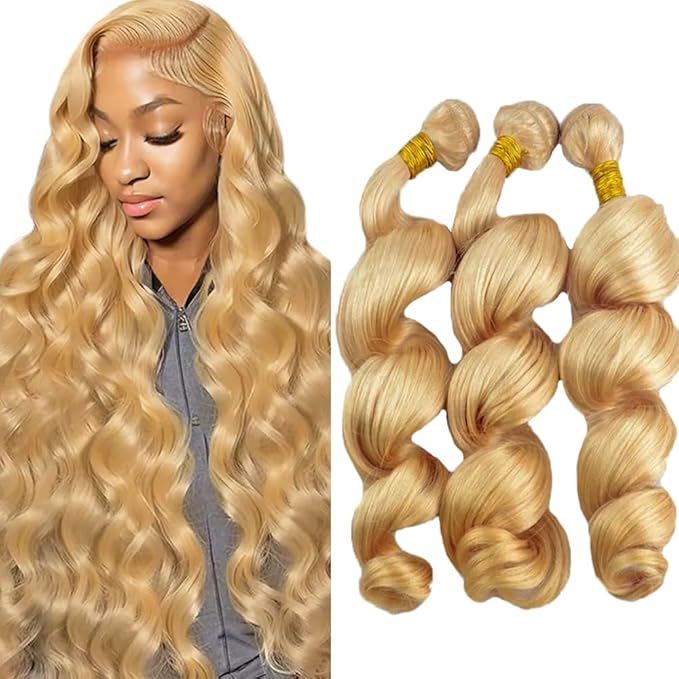 Blonde Loose Wave Bundle Color 27 Human Hair Bundles 18 20 22 Inch Brazilian Virgin Hair 3 Bundles Honey Blonde Bundle Hair Weave 150g