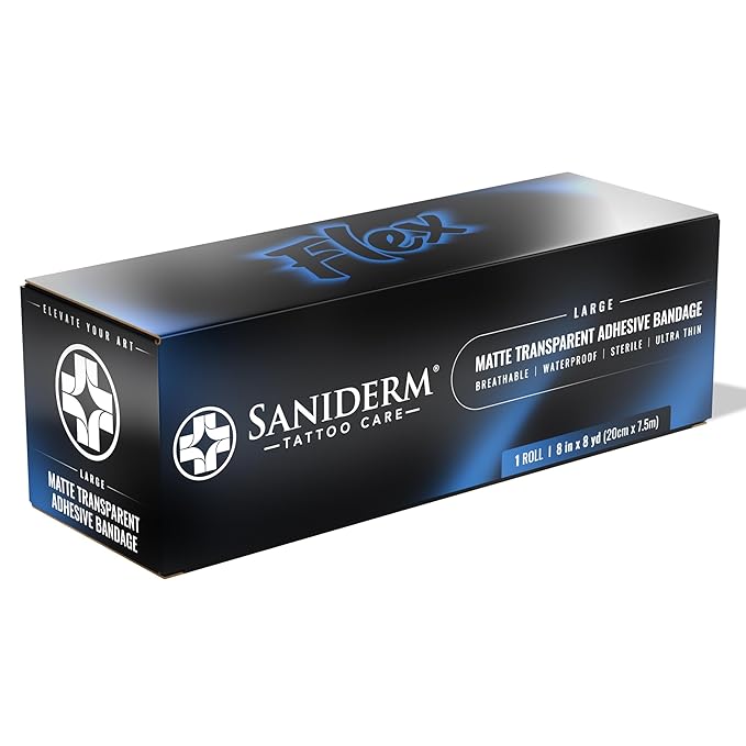 Saniderm - Flex Tattoo Aftercare Bandage Roll - Ultra-Flexible, Waterproof, Sterile Tattoo Wrap for Fast Healing & Protection - 8" x 8 yd