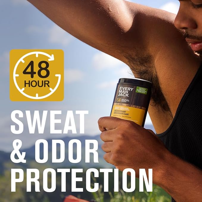 Every Man Jack Men’s Amber + Sandalwood Antiperspirant Deodorant – New & Improved Formula – 48-Hour Odor & Sweat Defense– 2.6 oz (2 Pack)