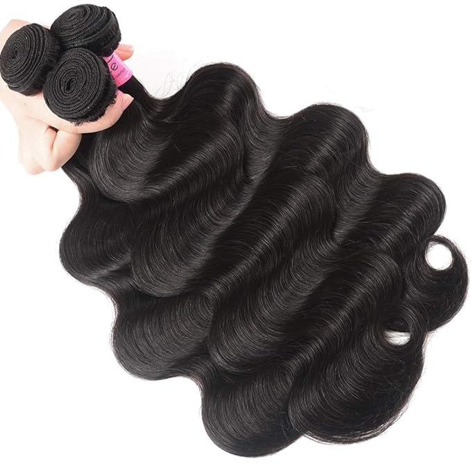 UNice Hair Brazilian Body Wave Human Hair 4 bundles 100% Real Unprocessed Virgin Human Hair Wavy Weave Extensions Natural Black Color 20 22 24 26 inch