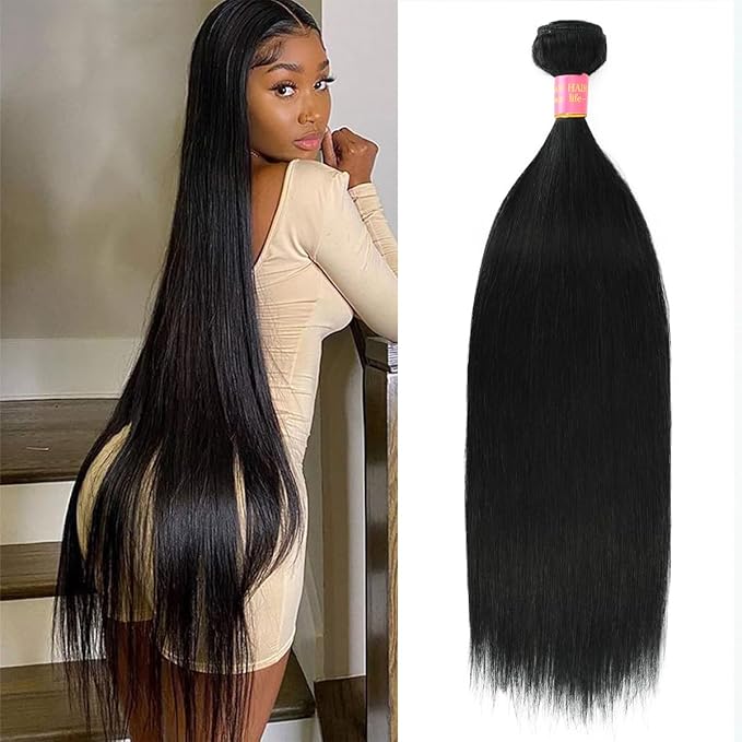 32 Inch One Bundle Human Hair Straight 12A 100% Unprocessed Brazilian Virgin Human Hair Bundles Weave Straight Hair Extension Natural Black