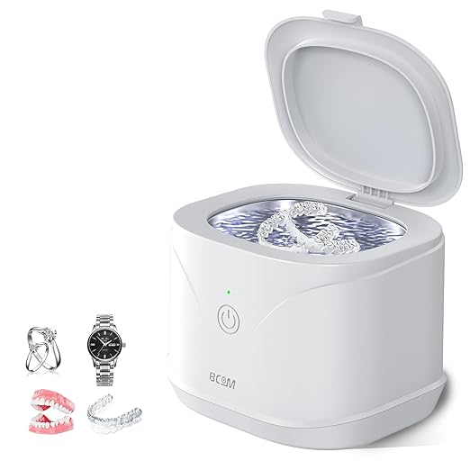 BCOM Ultrasonic Retainer Cleaner, Retainer Cleaner Machine 46kHz, Professional Portable Ultrasonic Jewelry Cleaner for Dental Retainer Pod, Mouth Guard, Watch, Ring, Jewelry,Perfect for Xmas Gift