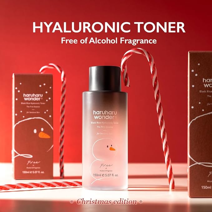 haruharu Wonder Black Rice Hyaluronic Toner for Sensitive Skin, Alcohol-Fragrance Free, Soothing, Hydrating, Holiday Stocking Stuffers, Glass Skin, Korean Skin Care, 10.1 fl.oz (Christmas Edition)