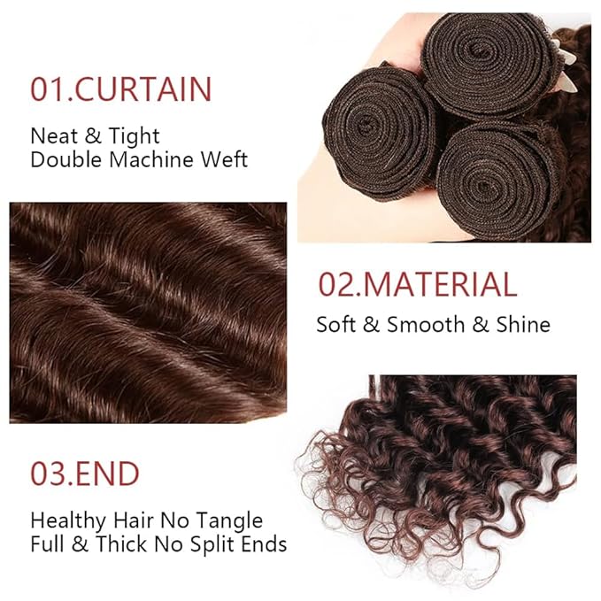 30 32 34 inch Dark Brown Bundles Human Hair #4 Deep Wave Bundle Chocolate Brown Human Hair Bundles #4 Wet and Wavy Bundle