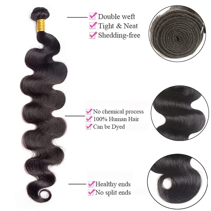 Brazilian Body Wave 3 Bundles Human Hair 32 32 32 Inch 100% Unprocessed Virgin Human Hair Bundles Body Wave Natural Black Color Machine Double Weft Hair Extensions 300G
