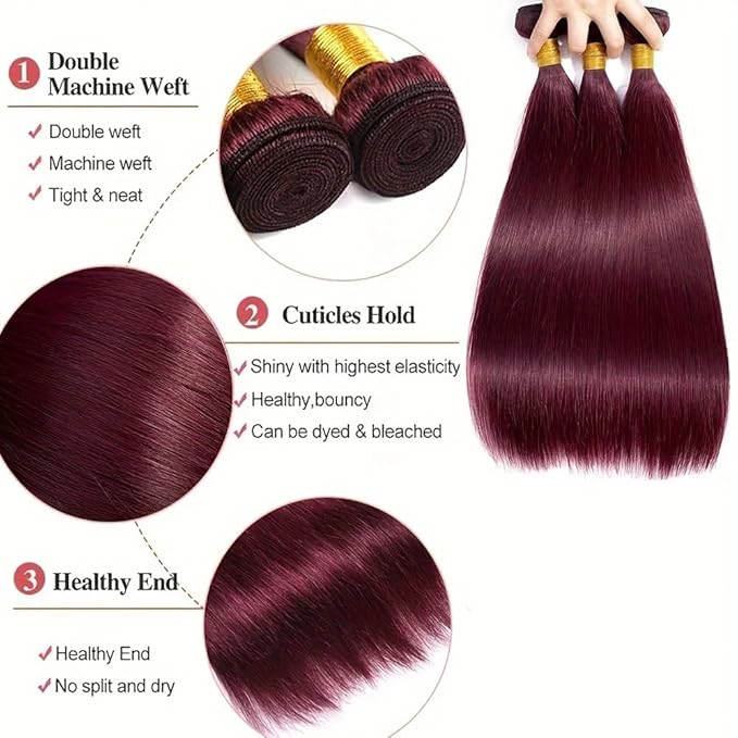 Burgundy Bundles Human Hair 99J Straight Bundles Red Human Hair Bundle 20 22 24 inch Burgundy Straight Bundle