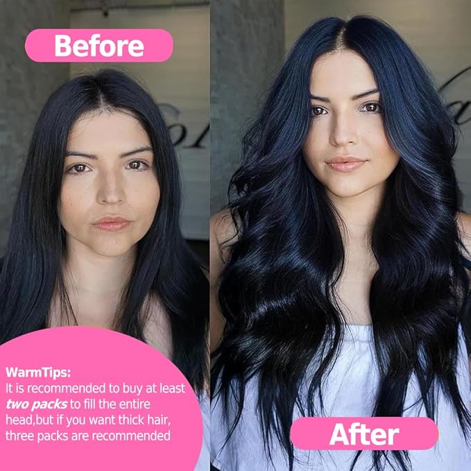 Injected Clip in Hair Extensions Real Human Hair Invisible Hand-Tied Weft Hair Extensions Clip in Human Hair Straight Seamless Clip ins for Women 8Pcs 120g 18inch #1B Natural Black