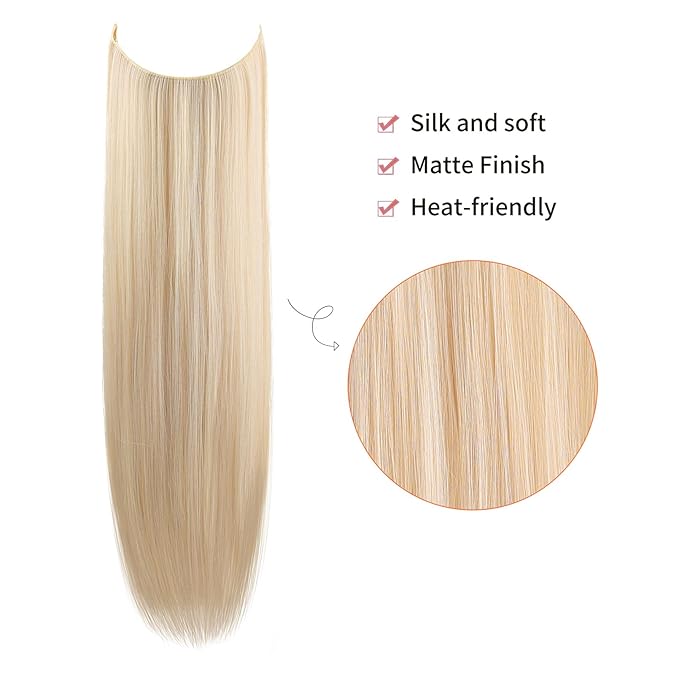 REECHO Invisible Wire Hair Extensions with Transparent Headband Adjustable Size Removable Secure Clips in Straight Secret Hairpiece for Women (12Inch(Pack of 1), Light Blonde)