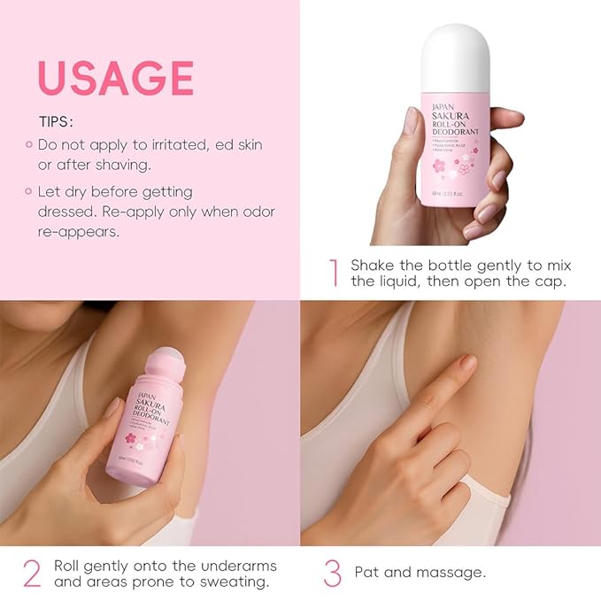 2 Pack Roll-On Sakura Deodorant Sticks for Women,Aluminum-Free Sakura Scent Roll-On Antiperspirant and Deodorant-24 Hour Sweat & Odor Protection, Moisturizing and Non-Sticky,2 Oz/Pcs