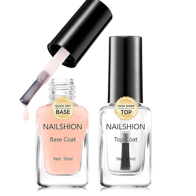 Base Top Coat, Nude Peach Ridge Filler Base Coat Clear Nail Polish, Enriched VE Calcium Strengthening, Quick Dry Non-Gel, No U V Light Needed, Long-lasting Nails Gift for Women