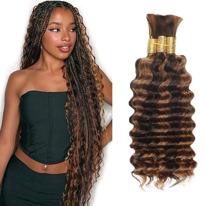 Brown Braiding Hair Deep Wave Bulk Color 4 Human Braiding Hair 26 26 26 Inch 150g/3 Bundles Deep Curly P430 Brown Boho Virgin Hair Extensions