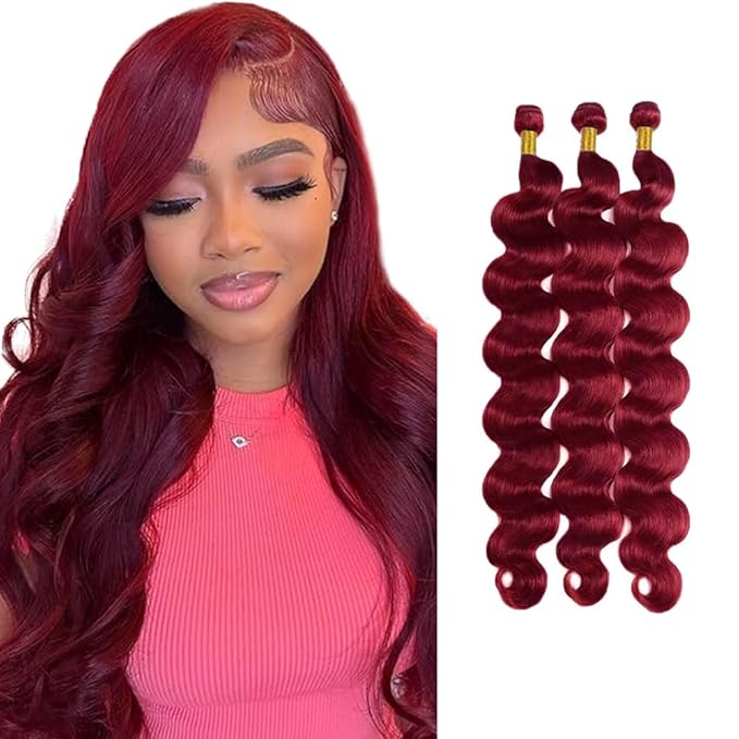 99J Human Hair Bundles Burgundy Body Wave Bundles 20 22 24 inch Red Bundle Human Hair 99j Body Wave Bundle 150g