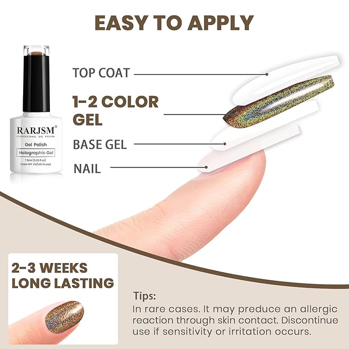 RARJSM Holographic Nail Polish Caramel Brown Gel Polish Mermaid Unicorn Effect Soak Off Nail Gel Curing Required Nail Art Home GelManicure