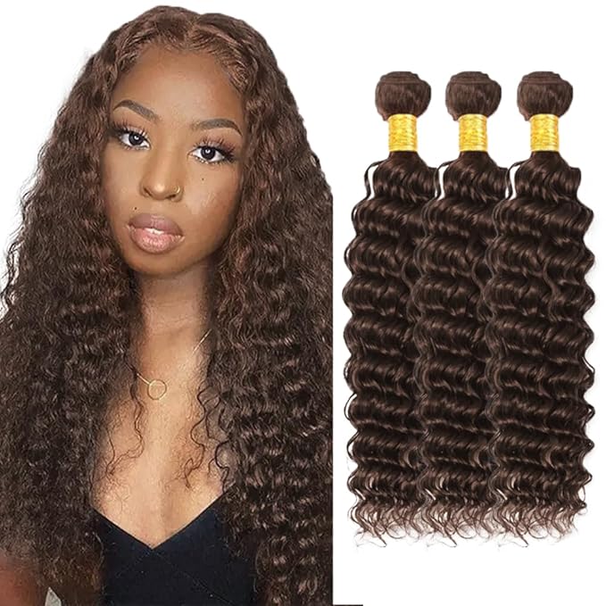 Brown Human Hair Bundles #4 Deep Wave Bundles Chocolate Brown Human Hair Bundle 20 22 24 inch #4 Human Hair Bundle 300g