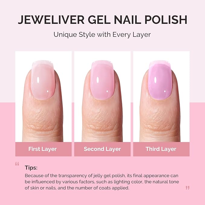 MelodySusie Jeweliver Gel Nail Polish, 0.5Fl Oz Pink Puprle Jelly Gel Polish Sheer Translucent Nude Soak Off UV LED Light Cure Spring Summer Colors Manicure Nail Art DIY at Home JM07