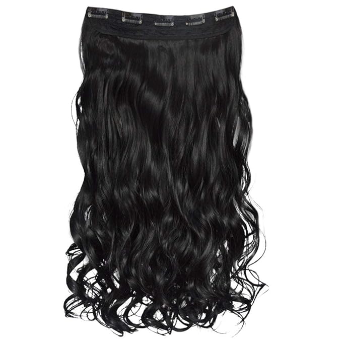 REECHO 20" 1-pack 3/4 Full Head Curly Wave Clips in on Synthetic Hair Extensions HE008 Hair pieces for Women 5 Clips 4.5 Oz Per Piece - Jet Black