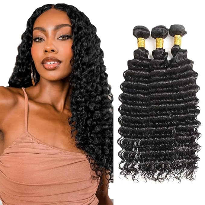 Freiuoke Deep Wave Bundles Human Hair 22 24 26 Inch Unprocessed Brazilian Virgin Hair 3 Bundles 150g Deep Wave Weave Bundle Real Human Hair Extensions