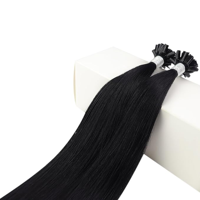 fshine Jet Black U Tip Hair Extensions Real Human 18 Inch Pre Bonded Hot Fusion Keratin Bondings Straight Soft 50g/Pack 1.7637 Ounce