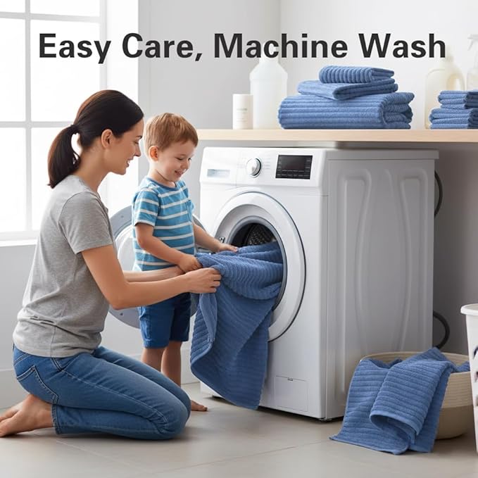 6-Piece Bath Towel Set(30"x60"), 2 Large Bath Towel Sheets, 2 Hand Towels and 2 Washcloths - Highly Absorbent Quick Dry Microfiber,Ultra Soft Towel Set for Bathroom (Blue)