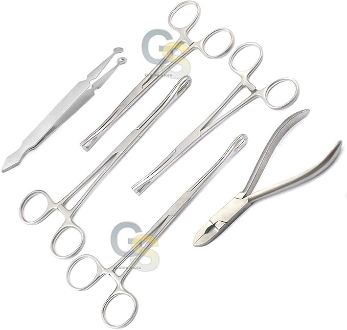 G.S 6 Pcs Body Piercing set Tooling Tattoo Supplies stainless steel Bead Tweezers, Sponge Forceps, Pennington Forceps, Ring Closing Pliers