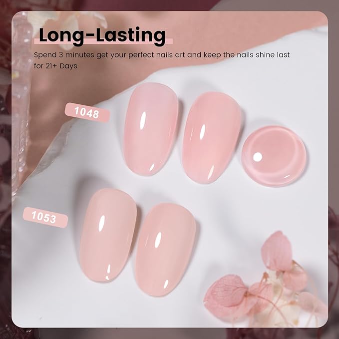 RARJSM Bubble Pink Nude Gel Nail Polish 2pcs Set,Gel and Lacquer Combo,PalePink Air Dry Nail Lacquer and Nude Pink GelPolish LED UV Curing Requires French Manicure DIY Nail Art Home Salon 15ml