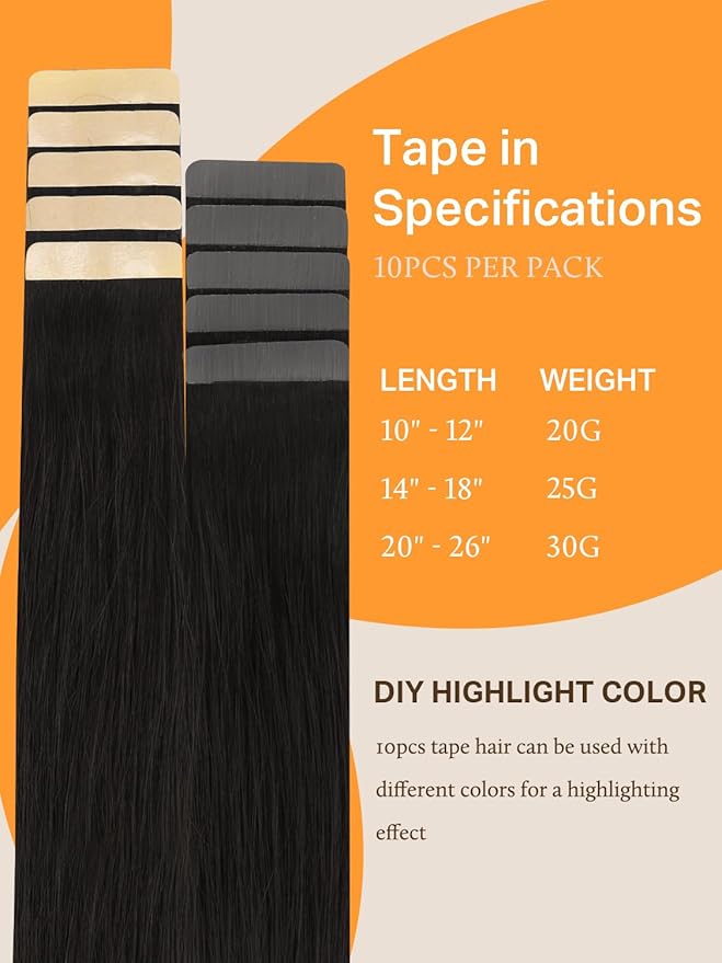 DOORES Tape in Hair Extensions Real Human Hair, Jet Black 12 Inch 20g 10pcs, Hair Extensions Human Hair Tape in Straight Hair Remy Hair Seamless Skin Weft