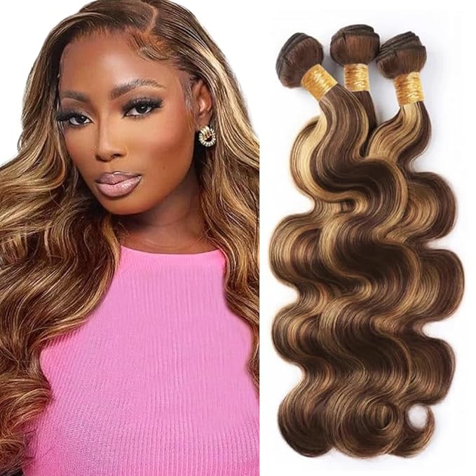 Highlight Bundles P427 Human Hair Bundles Dark Brown Bundle 14 16 18 inch Ombre Brown Body Wave Bundle 150g