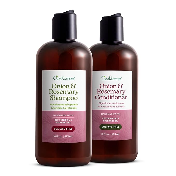 Just Nutritive Onion & Rosemary Shampoo and Conditioner Set, Hair Growth, Hair Loss, Oil Control, Thickening, Strengthening, Sulfate-Free, DHT Blockers, Nourishing, Hydrating, Non-Medicated Hair Care