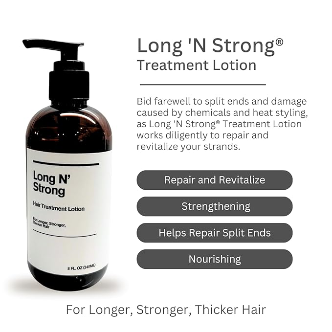Long 'N Strong Shampoo and Lotion Treatment Set - Moisturizing and Strengthening Care for All Hair Types - Anti-Frizz, Repair Split Ends with Tea Tree and Vitamin E - 8 Fl Oz (240 ml)