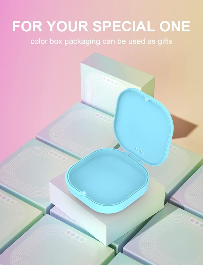 HEMILAB® Retainer Case, Slim Aligner Case with Vent Holes, Compatible with Invisalign, Mouth Guard Case, Cute Retainer Case with Retainer Removal Tool and Brush, Blue
